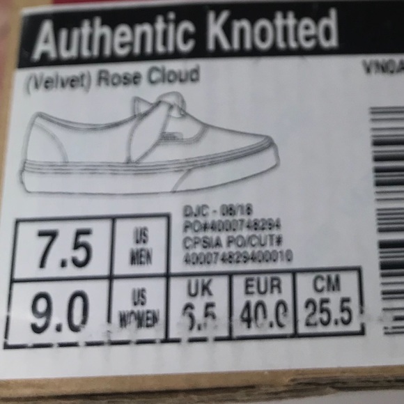 VANS Authentic Knotted Velvet Rose Cloud ⛅️ W - Picture 7 of 7